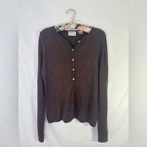 Cashmere Silk Blend Brown Dainty Lightweight Button Up Cardigan Size M